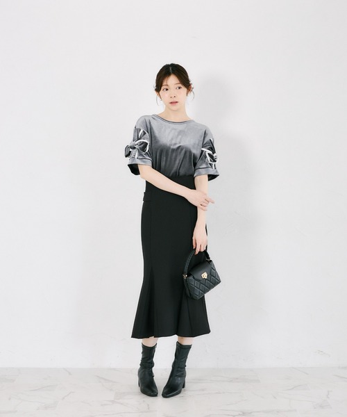 tocco closet(トッコ クローゼット)の「【ZOZO限定】袖リボンベロア半袖トップス(Tシャツ/カットソー・レディース・ブラック/ネイビー/グレー/アイボリー・M)」の16枚目の写真