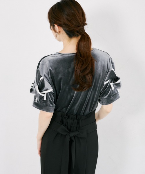 tocco closet(トッコ クローゼット)の「【ZOZO限定】袖リボンベロア半袖トップス(Tシャツ/カットソー・レディース・ブラック/ネイビー/グレー/アイボリー・M)」の21枚目の写真