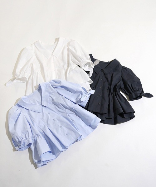 Liala×PG(リアラバイピージー)の「袖口リボン ペプラム ブラウス Liala×PG(シャツ/ブラウス・レディース・ホワイト/サックスブルー・S)」の3枚目の写真