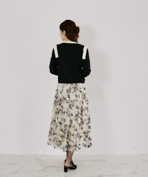 tocco closet（トッコ　クローゼット）の「肩リボン付き透かしアーガイルニットカーディガン（カーディガン/ボレロ・レディース・ブラック/オフホワイト・M）」の12枚目の写真