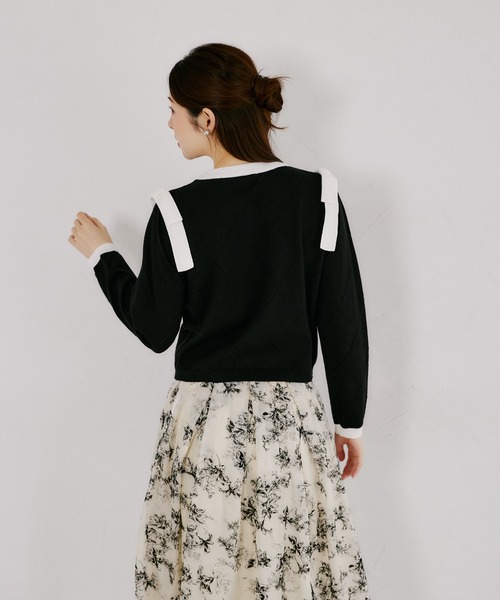 tocco closet（トッコ　クローゼット）の「肩リボン付き透かしアーガイルニットカーディガン（カーディガン/ボレロ・レディース・ブラック/オフホワイト・M）」の18枚目の写真