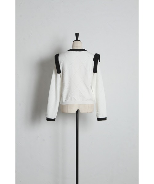 tocco closet（トッコ　クローゼット）の「肩リボン付き透かしアーガイルニットカーディガン（カーディガン/ボレロ・レディース・ブラック/オフホワイト・M）」の22枚目の写真