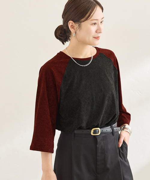 JOURNAL STANDARD(ジャーナルスタンダード)の「アセテートベロアラグランT(Tシャツ/カットソー・レディース・ネイビー/ブラックミックス・FREE)」の1枚目の写真
