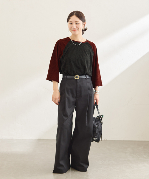 JOURNAL STANDARD(ジャーナルスタンダード)の「アセテートベロアラグランT(Tシャツ/カットソー・レディース・ネイビー/ブラックミックス・FREE)」の3枚目の写真