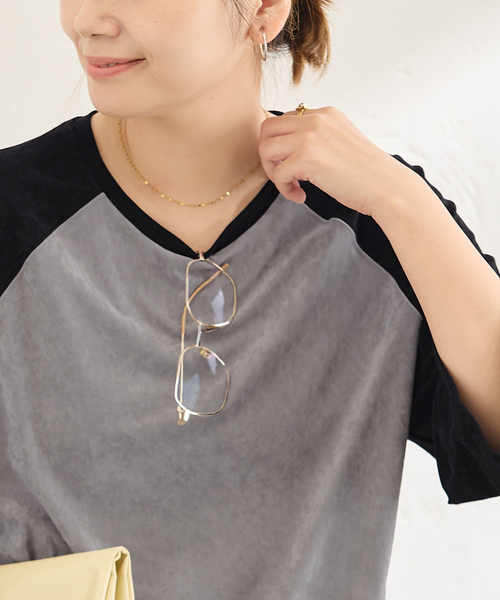 JOURNAL STANDARD(ジャーナルスタンダード)の「アセテートベロアラグランT(Tシャツ/カットソー・レディース・ネイビー/ブラックミックス・FREE)」の6枚目の写真