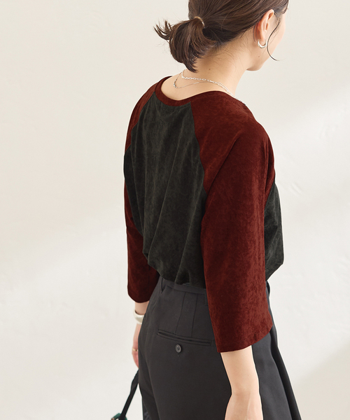 JOURNAL STANDARD(ジャーナルスタンダード)の「アセテートベロアラグランT(Tシャツ/カットソー・レディース・ネイビー/ブラックミックス・FREE)」の8枚目の写真