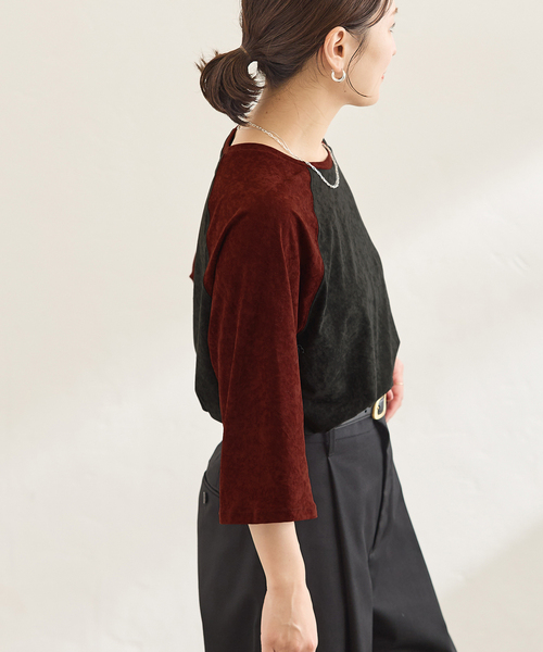 JOURNAL STANDARD(ジャーナルスタンダード)の「アセテートベロアラグランT(Tシャツ/カットソー・レディース・ネイビー/ブラックミックス・FREE)」の9枚目の写真