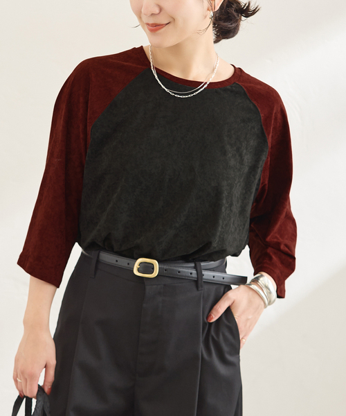 JOURNAL STANDARD(ジャーナルスタンダード)の「アセテートベロアラグランT(Tシャツ/カットソー・レディース・ネイビー/ブラックミックス・FREE)」の10枚目の写真