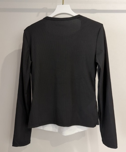 Beststore(ベストストア)の「フェイクレイヤード 重ね着風 リブカットソー Tシャツ 長袖(Tシャツ/カットソー・レディース・ブラック/グレー・FREE)」の13枚目の写真
