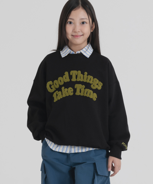 PIANER KIDS(ピアネールキッズ)の「ブークル刺繍オーバーサイズスウェット(ブラック)(スウェット・レディース・ブラック・L(140-150cm)/XL(150-160㎝)/S(120-130cm)/M(130-140cm))」の4枚目の写真