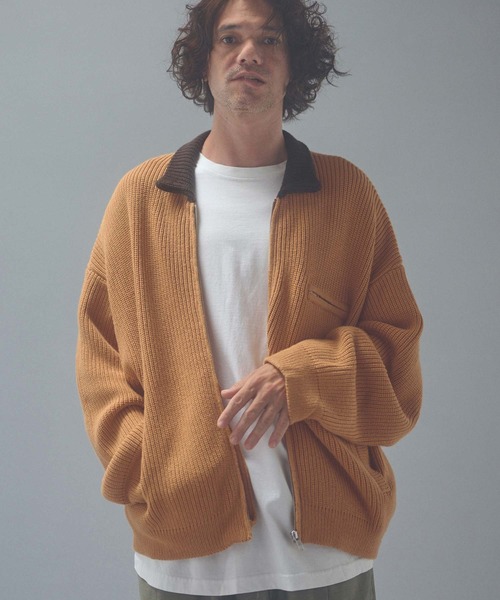 ADAM PATEK(アダムパテック)の「mj12013-rough knitfabric work jkt ニットブルゾン(AP2621014)(ブルゾン・メンズ・ダークグレー/キャメル・1/2)」の1枚目の写真