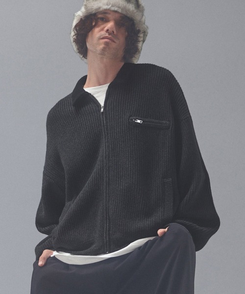 ADAM PATEK(アダムパテック)の「mj12013-rough knitfabric work jkt ニットブルゾン(AP2621014)(ブルゾン・メンズ・ダークグレー/キャメル・1/2)」の2枚目の写真
