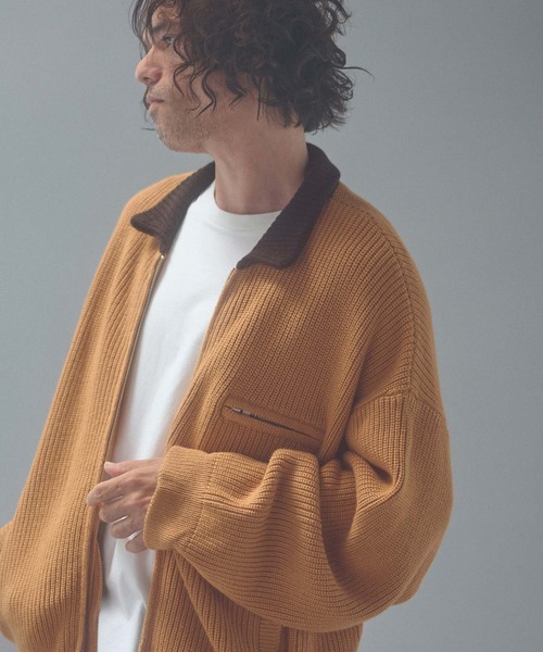 ADAM PATEK(アダムパテック)の「mj12013-rough knitfabric work jkt ニットブルゾン(AP2621014)(ブルゾン・メンズ・ダークグレー/キャメル・1/2)」の3枚目の写真