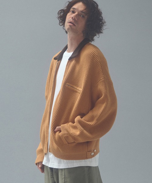 ADAM PATEK(アダムパテック)の「mj12013-rough knitfabric work jkt ニットブルゾン(AP2621014)(ブルゾン・メンズ・ダークグレー/キャメル・1/2)」の4枚目の写真