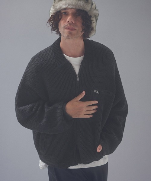 ADAM PATEK(アダムパテック)の「mj12013-rough knitfabric work jkt ニットブルゾン(AP2621014)(ブルゾン・メンズ・ダークグレー/キャメル・1/2)」の9枚目の写真
