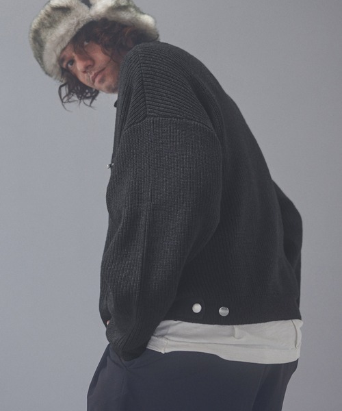 ADAM PATEK(アダムパテック)の「mj12013-rough knitfabric work jkt ニットブルゾン(AP2621014)(ブルゾン・メンズ・ダークグレー/キャメル・1/2)」の10枚目の写真