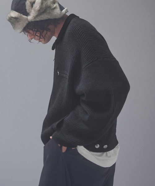 ADAM PATEK(アダムパテック)の「mj12013-rough knitfabric work jkt ニットブルゾン(AP2621014)(ブルゾン・メンズ・ダークグレー/キャメル・1/2)」の11枚目の写真