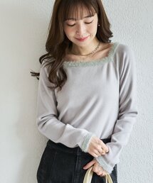 【お上品ふわふわ】スクエアネックファーヤーントリムニット