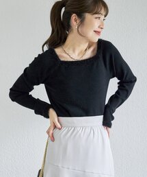 【お上品ふわふわ】スクエアネックファーヤーントリムニット