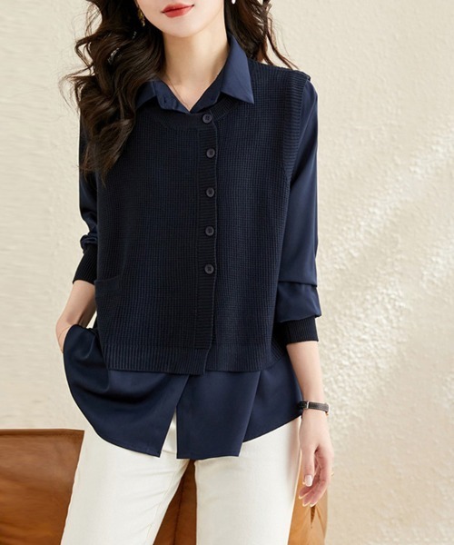 ReRe（リリ）の「シャツ＆ベストアンサンブルセット（アンサンブル・レディース・ライトブラウン/ライトオリーブ/ネイビー/ブラック・FREE）」の16枚目の写真