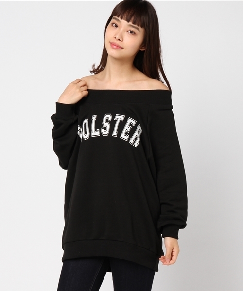 Honeys（ハニーズ）の「オフショルロゴスウェットプルオーバー（スウェット・レディース・ブラック/ピンク/オフホワイト/ブルー/グレー・M/L）」の2枚目の写真