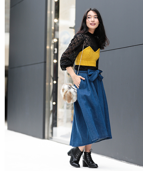 DuKKah（デュカ）の「Dukkah/カラーロービングニットビスチェ（ニット/セーター・レディース・オフホワイト/ブラック/サックスブルー/ピンク/杢グレー/マスタード・FREE）」の19枚目の写真