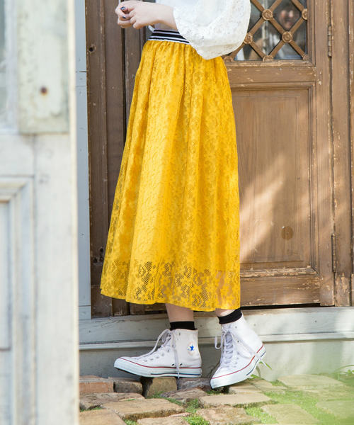 OLIVE des OLIVE（オリーブデオリーブ）の「レース スカート（スカート・レディース・オフホワイト/イエロー/ブラック・FREE）」の5枚目の写真