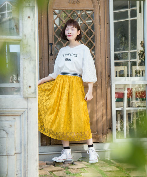 OLIVE des OLIVE（オリーブデオリーブ）の「レース スカート（スカート・レディース・オフホワイト/イエロー/ブラック・FREE）」の15枚目の写真