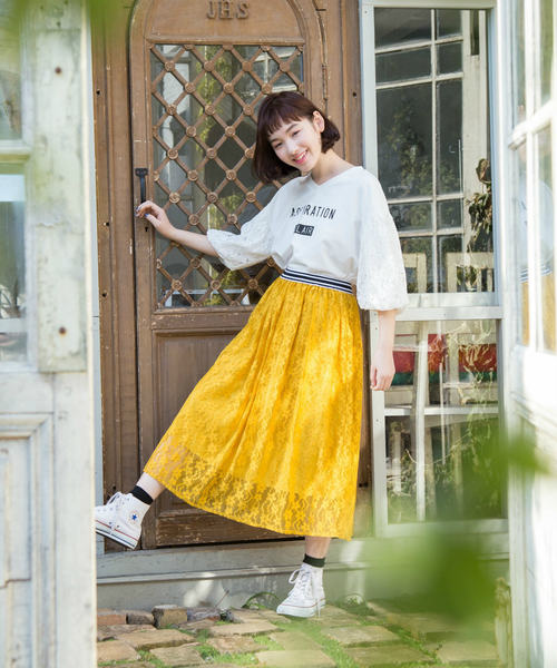 OLIVE des OLIVE（オリーブデオリーブ）の「レース スカート（スカート・レディース・オフホワイト/イエロー/ブラック・FREE）」の7枚目の写真