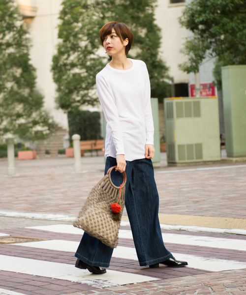 JEMORGAN（ジェーイーモーガン）の「JEMORGAN / サーマル ラグランスリーブ ラウンドカット ロング丈 クルーネック ロングTシャツ（Tシャツ/カットソー・レディース・ホワイト/ブラック/グレー/ナチュラル/カーキ/ネイビー/レッド・FREE）」の18枚目の写真