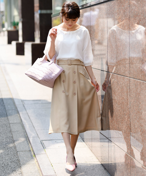 Rewde（ルゥデ）の「ﾄﾚﾝﾁｽｶｰﾄ（8R10-02007B）（スカート・レディース・ブルー/ベージュ/ネイビー・L/M/S）」の2枚目の写真