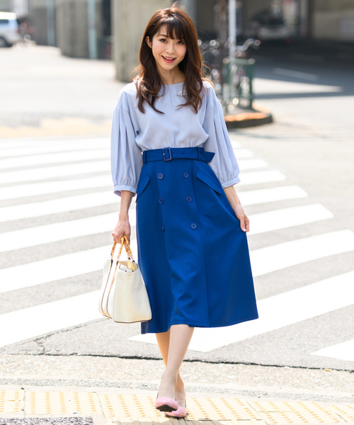 Rewde（ルゥデ）の「ﾄﾚﾝﾁｽｶｰﾄ（8R10-02007B）（スカート・レディース・ブルー/ベージュ/ネイビー・L/M/S）」の3枚目の写真