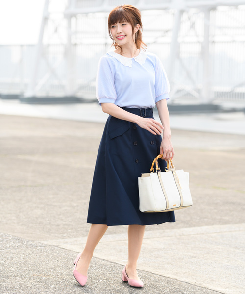 Rewde（ルゥデ）の「ﾄﾚﾝﾁｽｶｰﾄ（8R10-02007B）（スカート・レディース・ブルー/ベージュ/ネイビー・L/M/S）」の8枚目の写真