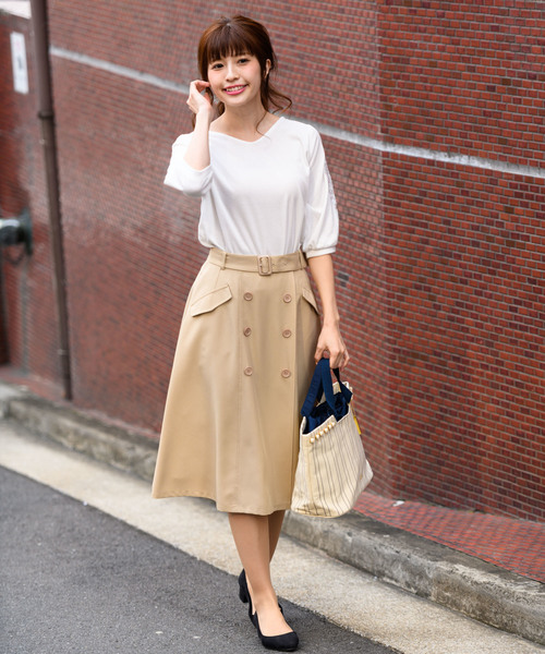 Rewde（ルゥデ）の「ﾄﾚﾝﾁｽｶｰﾄ（8R10-02007B）（スカート・レディース・ブルー/ベージュ/ネイビー・L/M/S）」の16枚目の写真