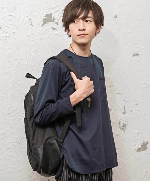 MinoriTY(マイノリティ)の「ルーズシルエット9分袖プルオーバーシャツ 半端袖(シャツ/ブラウス・メンズ・ブラック/ストライプ/ネイビー/グレー・L/M)」の3枚目の写真