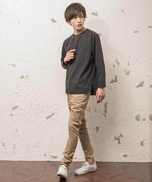 MinoriTY(マイノリティ)の「ルーズシルエット9分袖プルオーバーシャツ 半端袖(シャツ/ブラウス・メンズ・ブラック/ストライプ/ネイビー/グレー・L/M)」の8枚目の写真