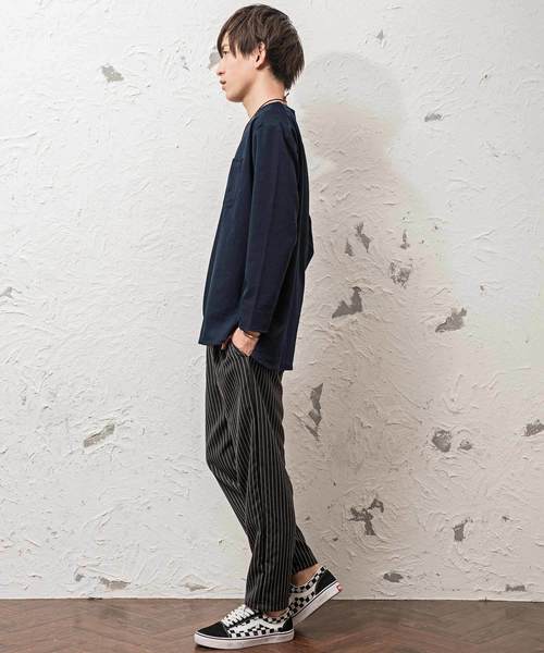 MinoriTY(マイノリティ)の「ルーズシルエット9分袖プルオーバーシャツ 半端袖(シャツ/ブラウス・メンズ・ブラック/ストライプ/ネイビー/グレー・L/M)」の9枚目の写真