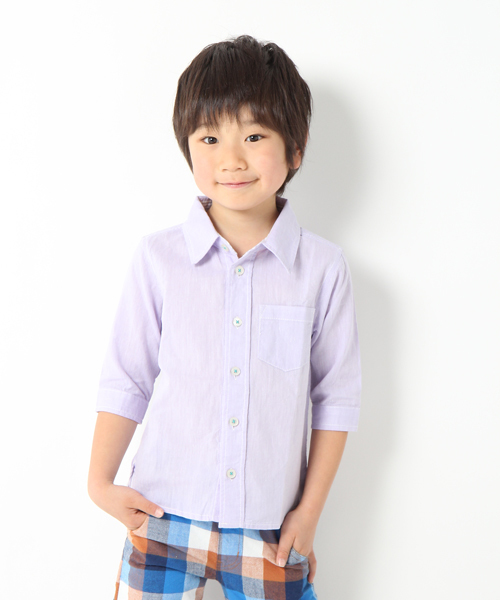 GLOBAL WORK（グローバルワーク）の「【GLOBAL WORK】メンアサシャツ/7分袖（シャツ/ブラウス・キッズ・グリーン/ブルー/パープル/ホワイト・X-LARGE/LARGE/SMALL/MEDIUM）」の4枚目の写真