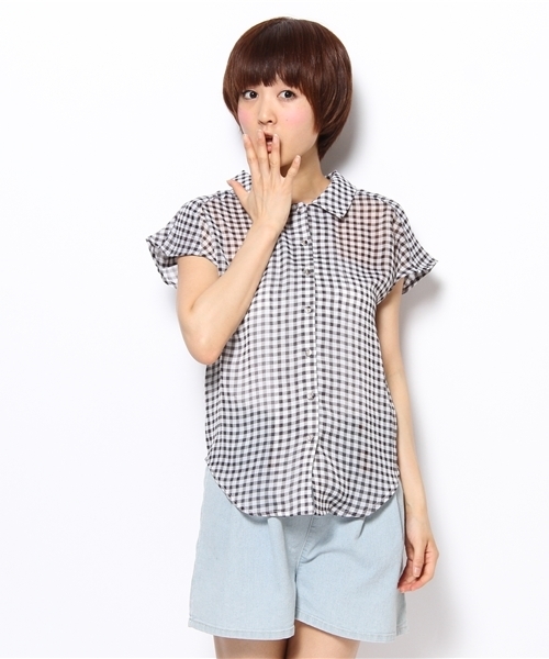CIAOPANIC（チャオパニック）の「《WEB限定SALE価格》【Ciaopanic】チェックシフォンS/S（シャツ/ブラウス・レディース・ブラック/グレー/ブルー・FREE）」の6枚目の写真
