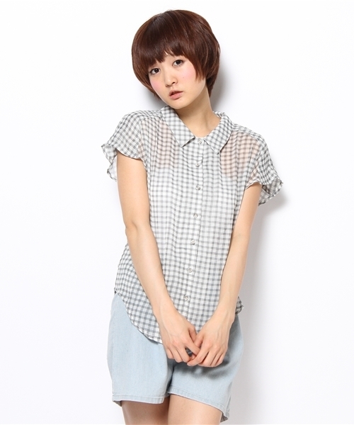 CIAOPANIC（チャオパニック）の「《WEB限定SALE価格》【Ciaopanic】チェックシフォンS/S（シャツ/ブラウス・レディース・ブラック/グレー/ブルー・FREE）」の3枚目の写真