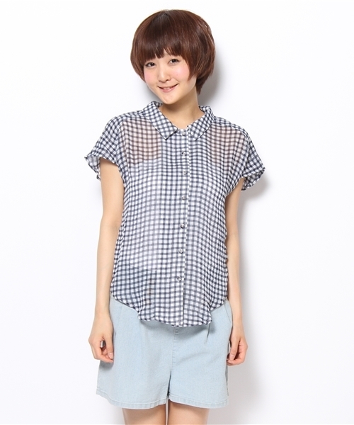 CIAOPANIC（チャオパニック）の「《WEB限定SALE価格》【Ciaopanic】チェックシフォンS/S（シャツ/ブラウス・レディース・ブラック/グレー/ブルー・FREE）」の7枚目の写真