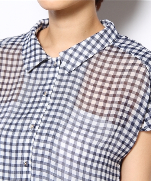 CIAOPANIC（チャオパニック）の「《WEB限定SALE価格》【Ciaopanic】チェックシフォンS/S（シャツ/ブラウス・レディース・ブラック/グレー/ブルー・FREE）」の9枚目の写真