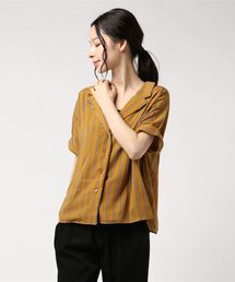 archives | ストライプワイドカラー半袖シャツ(シャツ/ブラウス)