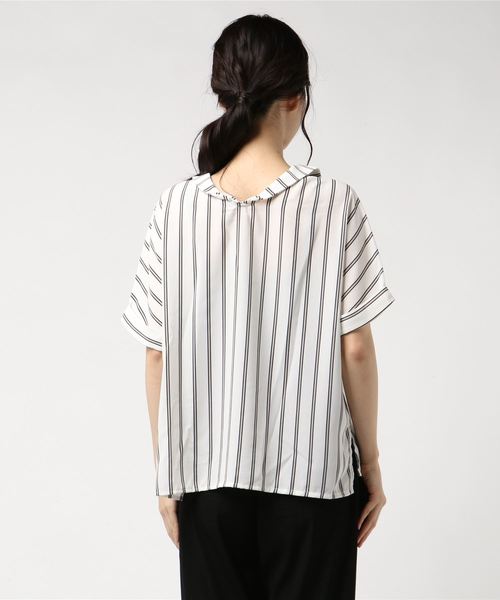 archives（アルシーヴ）の「ストライプワイドカラー半袖シャツ（シャツ/ブラウス・レディース・ネイビー/オフホワイト/マスタード・MEDIUM）」の5枚目の写真