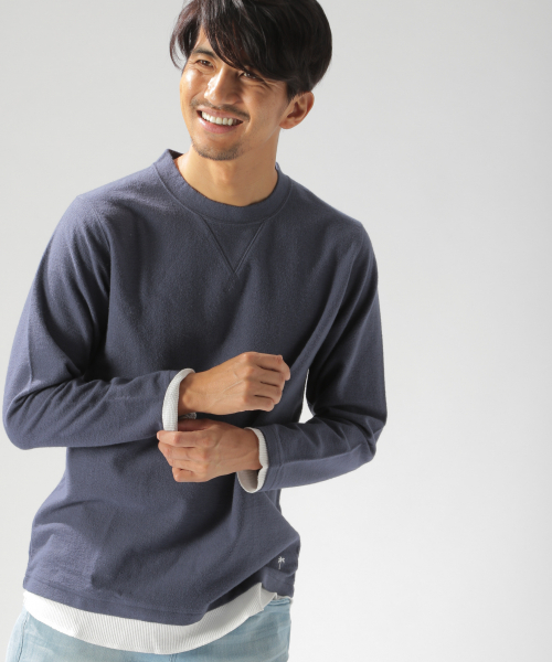 BAYFLOW（ベイフロー）の「キモウフェイクレイヤードプルオーバー（Tシャツ/カットソー・メンズ・ベージュ/ネイビー/オフホワイト/オレンジ・SMALL/MEDIUM/LARGE）」の1枚目の写真