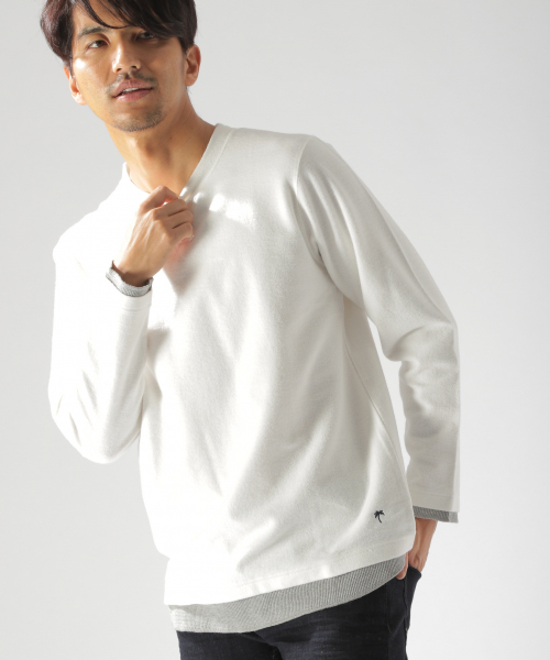 BAYFLOW（ベイフロー）の「キモウフェイクレイヤードプルオーバー（Tシャツ/カットソー・メンズ・ベージュ/ネイビー/オフホワイト/オレンジ・SMALL/MEDIUM/LARGE）」の2枚目の写真