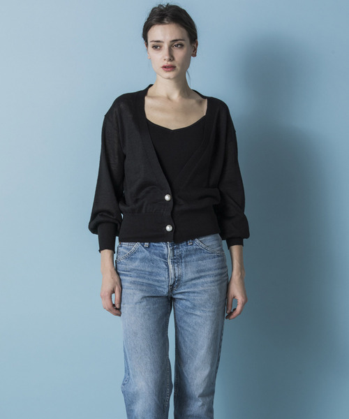 Emma Taylor（エマテイラー）の「14Gパールボタンコンパクトカーディガン（カーディガン/ボレロ・レディース・ホワイト/ブラック/グリーン・FREE）」の17枚目の写真