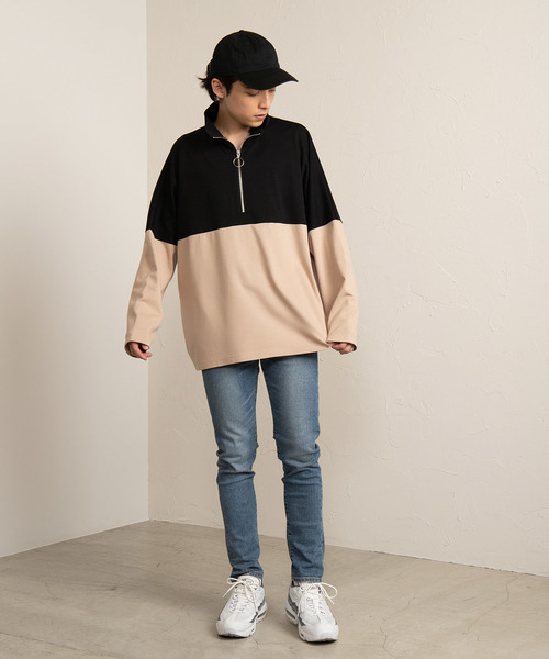 WEGO(ウィゴー)の「WEGO/ドルマンスリーブハーフジップビッグシルエットプルオーバー(スウェット・メンズ・ホワイト/ブラック・MEDIUM/LARGE)」の12枚目の写真