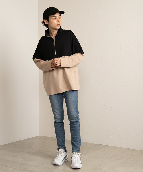 WEGO(ウィゴー)の「WEGO/ドルマンスリーブハーフジップビッグシルエットプルオーバー(スウェット・メンズ・ホワイト/ブラック・MEDIUM/LARGE)」の9枚目の写真