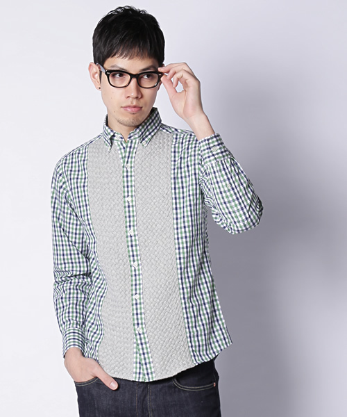 green label relaxing（グリーンレーベルリラクシング）の「OX COMBI ギンガムチェックシャツ ◆（シャツ/ブラウス・メンズ・ケリー/コバルトブルー・LARGE/MEDIUM/X-LARGE/SMALL）」の2枚目の写真